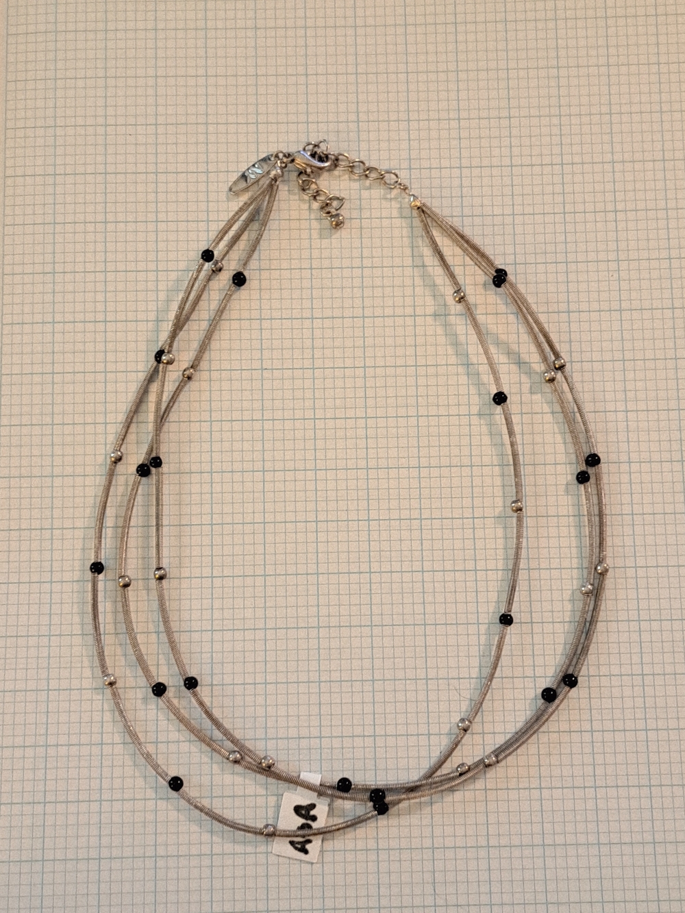 New York & Company Silver Guitar Wire Multi-Strand Necklace with Black Beads - Picture 2 of 5